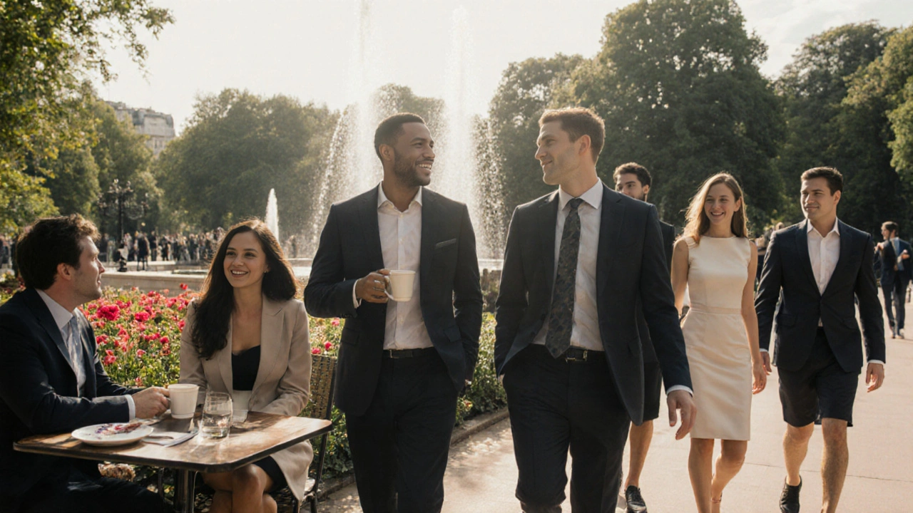 Clients and escorts enjoying a sunny afternoon walk together in Hyde Park.