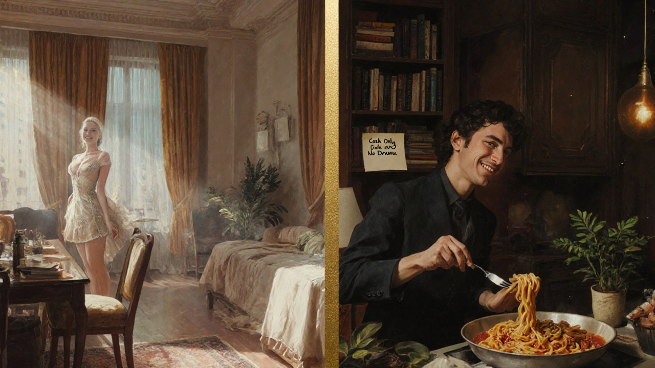 Split image: luxury hotel room vs. authentic home setting, symbolizing budget vs. premium escort choices.