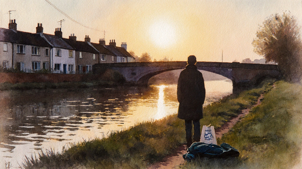 Sunset by the River Roding in Forest Gate, with soft reflections and empty footsteps on the path.