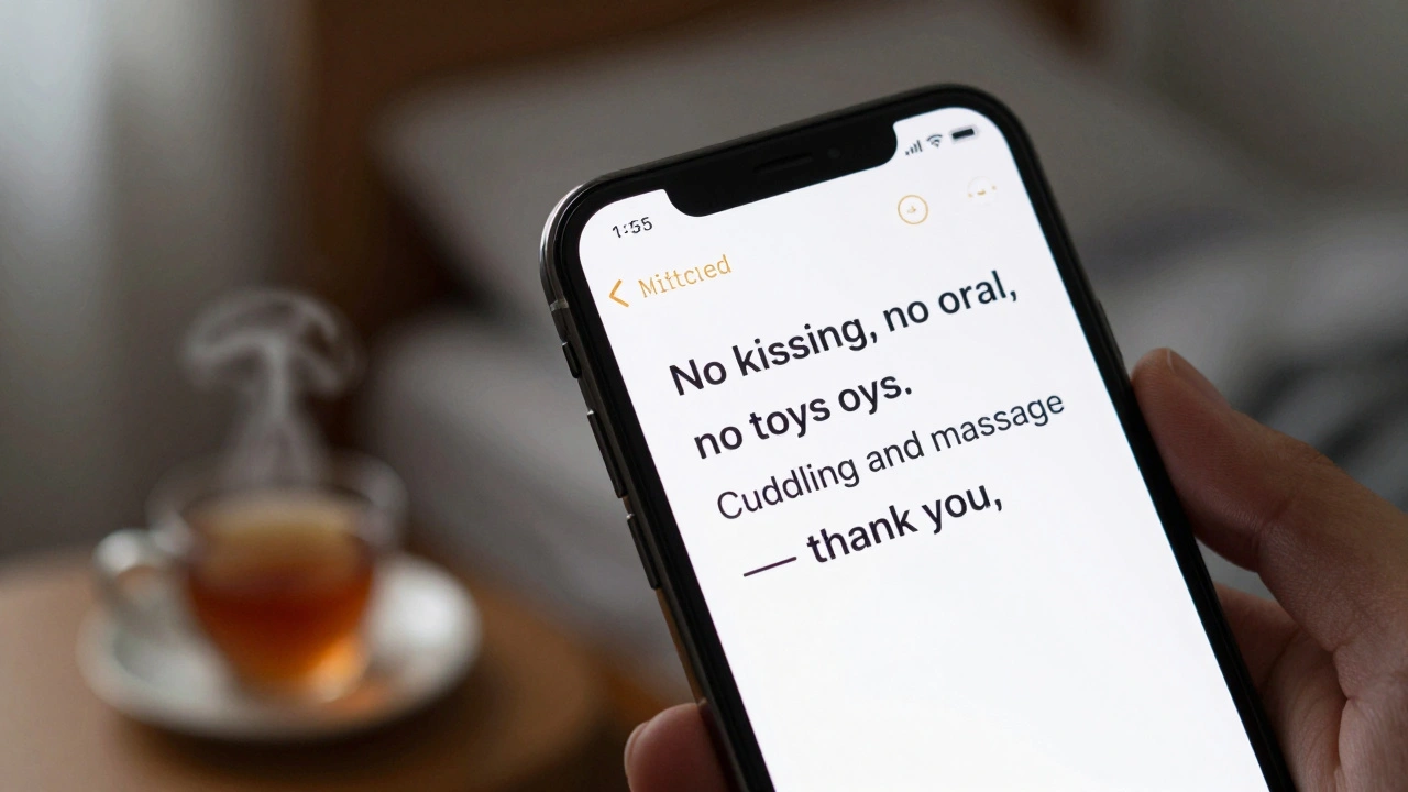 A smartphone screen displaying clear written boundaries for an escort session.