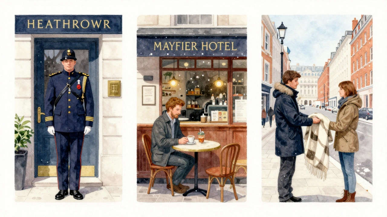 Three scenes of an escort across London districts, symbolizing connection and belonging.