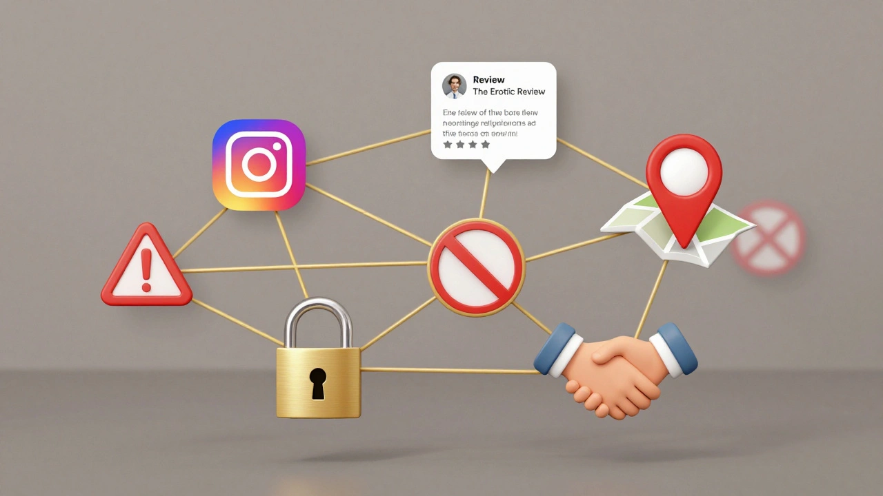 A conceptual diagram showing verified online profiles connected safely, with scams fading away.