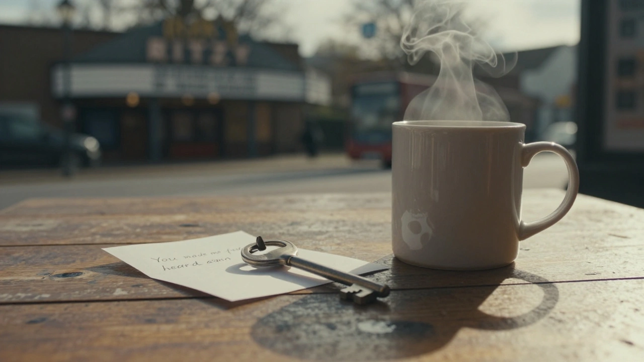 A key and note on a table with faint background hints of Tooting landmarks, symbolizing trust.
